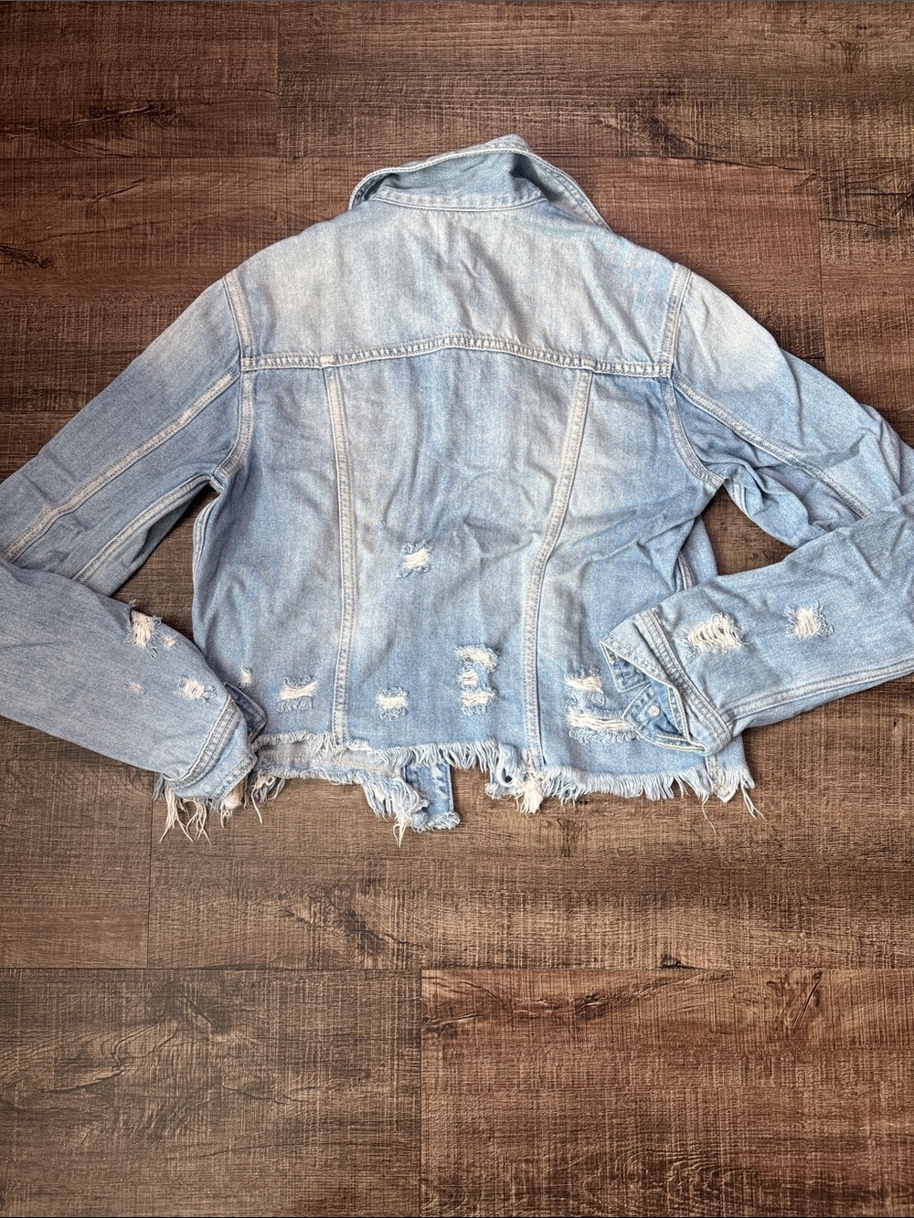 Light Wash Distressed Denim Jacket - Women's - Picture 8 of 10